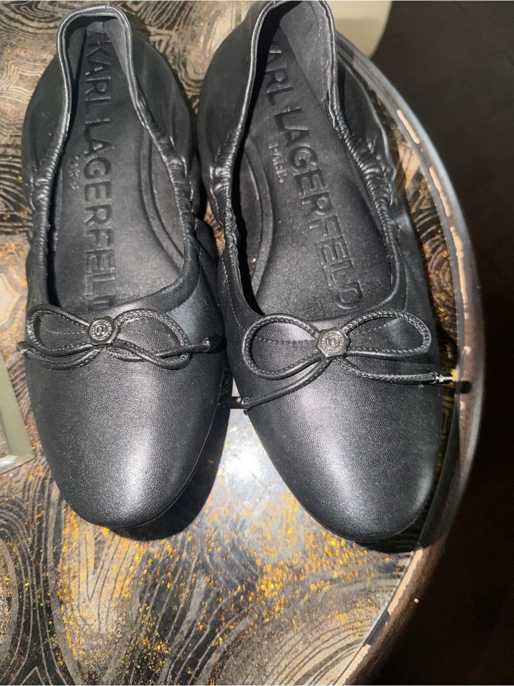 Karl Lagerfeld Black Bow-Accent Ballet Flats